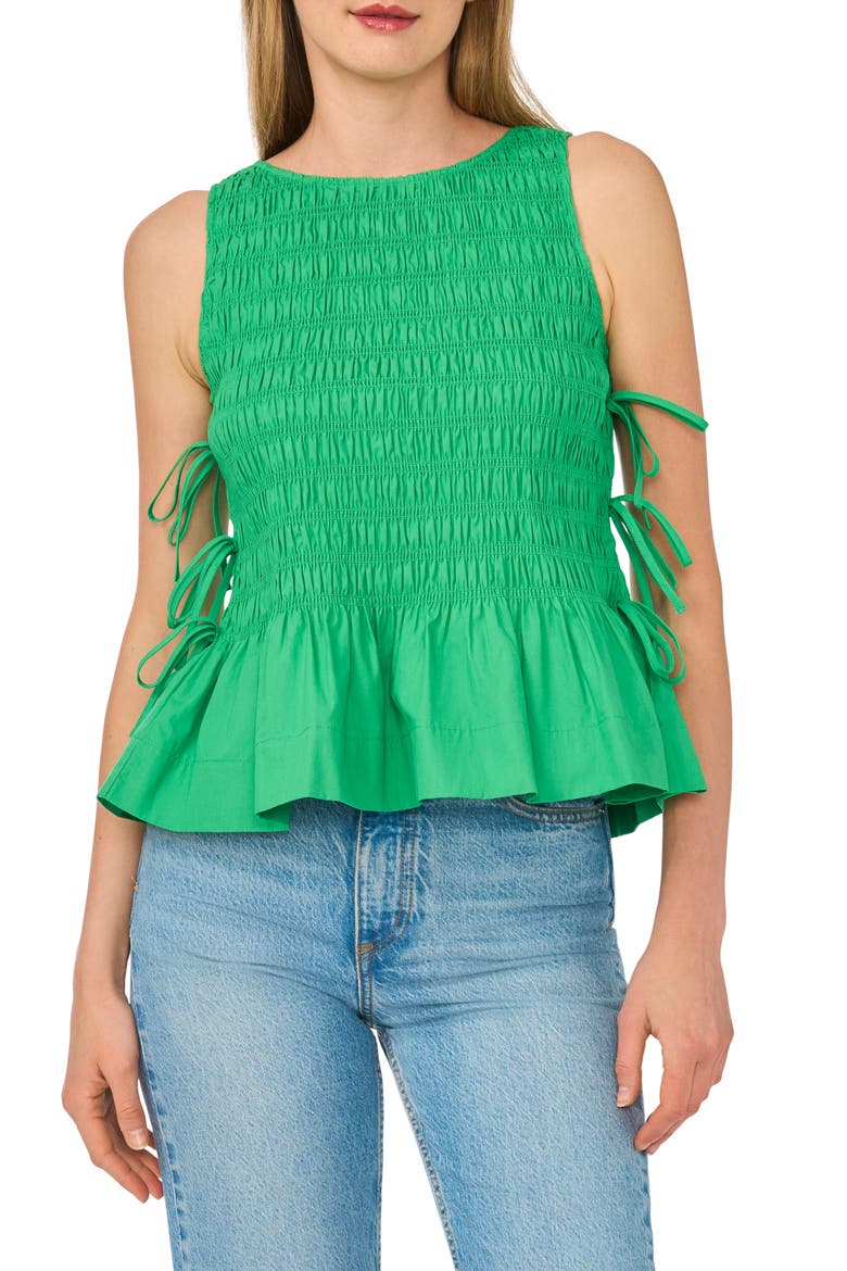 Woven Puckered Tank, Main, color, KELLY GREEN