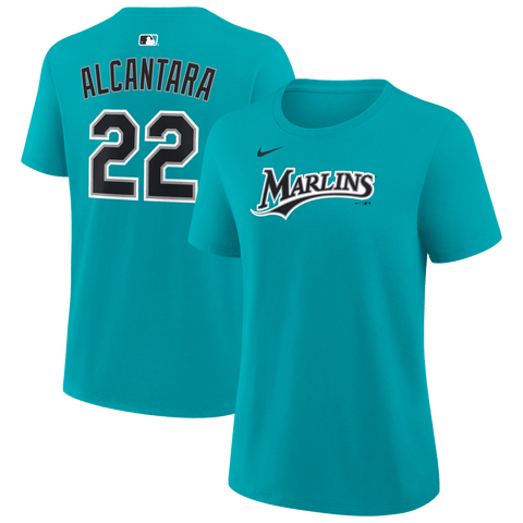 Women's Nike Sandy Alcantara Teal Miami Marlins Name & Number T-Shirt