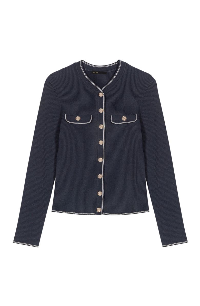 maje Ribbed knit cardigan, Alternate, color, Navy