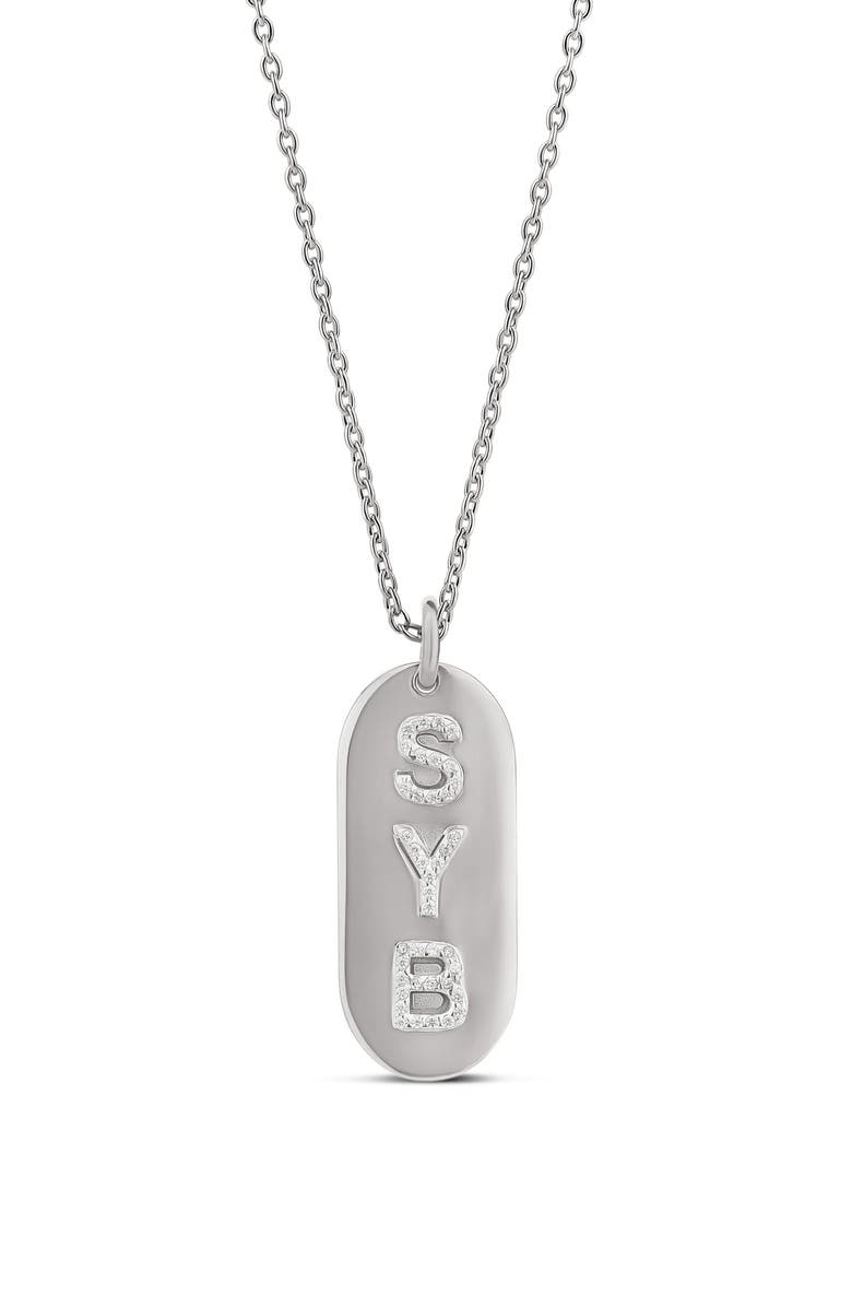 SHYMI Pavé Cubic Zirconia Name Tag Pendant Necklace, Main, color, Silver