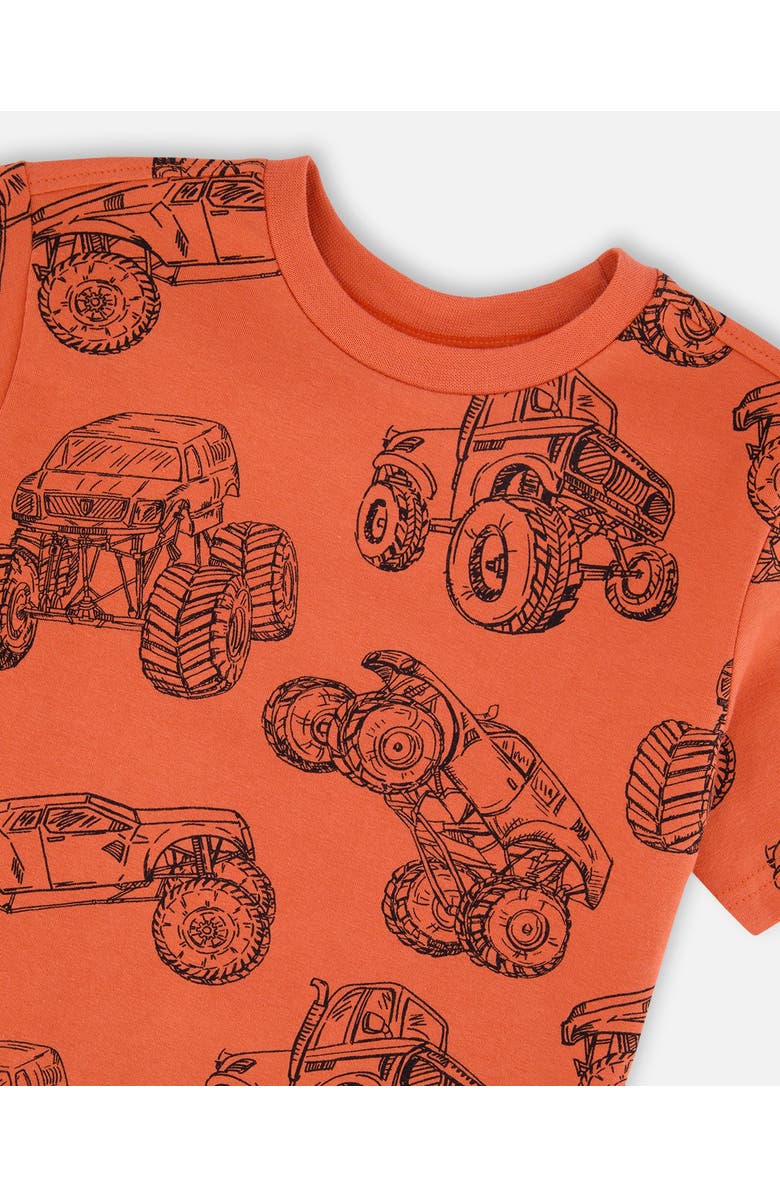 Deux par Deux Organic Cotton Jersey Trucks T-Shirt, Alternate, color, Orange Printed Trucks