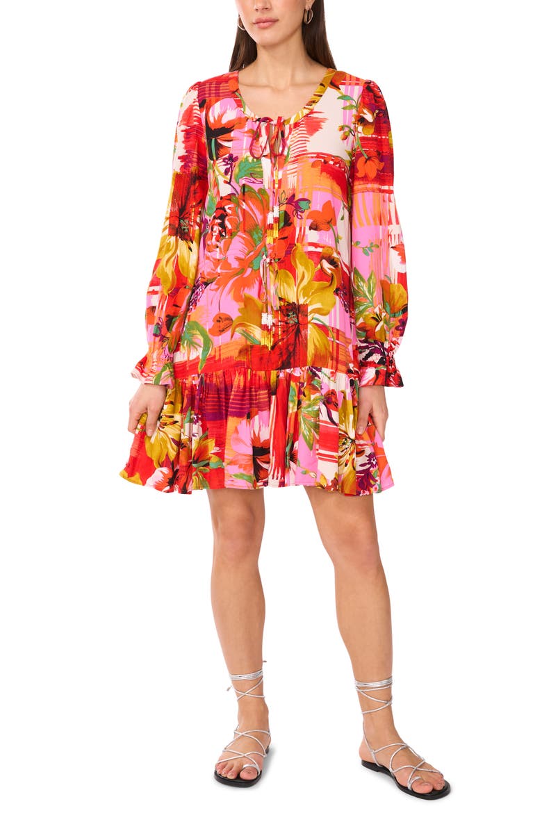 Floral Long Sleeve Minidress, Alternate, color, CREAM MULTI