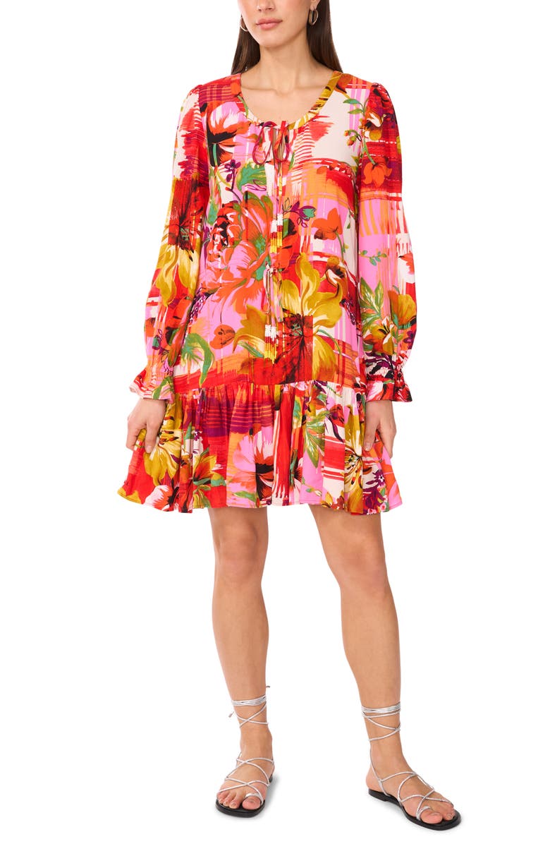 Vince Camuto Floral Long Sleeve Minidress, Alternate, color, Cream Multi