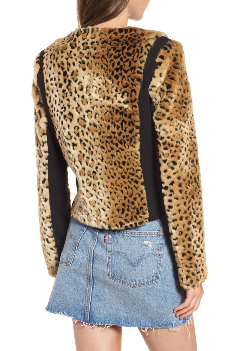 Faux Fur Leopard Jacket, Alternate, color, BEIGE/ BLACK