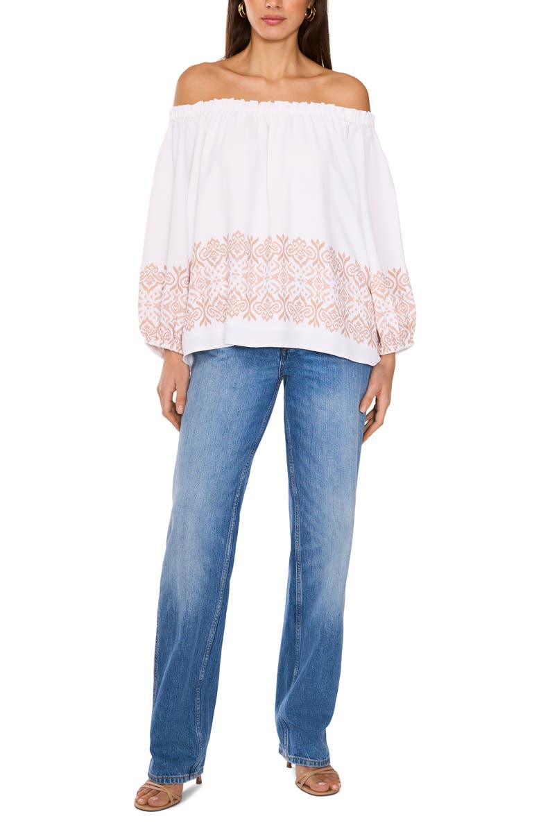 Vince Camuto Border Print Off the Shoulder Top, Alternate, color, 