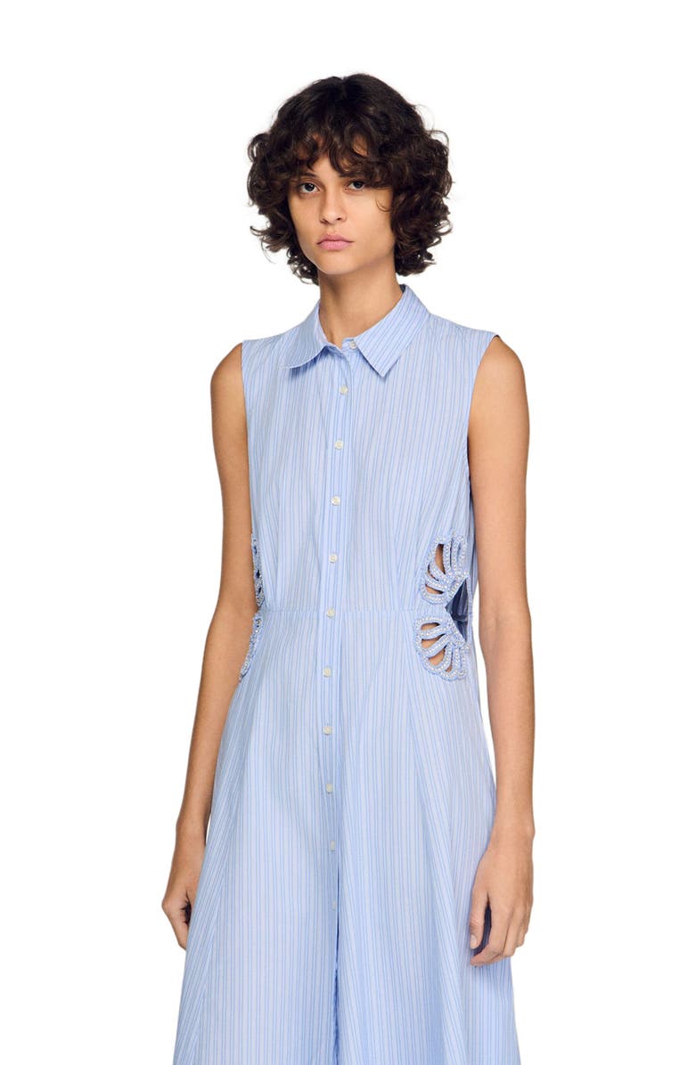SANDRO Striped cotton maxi dress, Alternate, color, Sky Blue