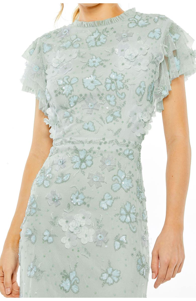 Mac Duggal Women's Floral Embellished High Neck Flutter Sleeve Gown, Alternate, color, Periwinkle