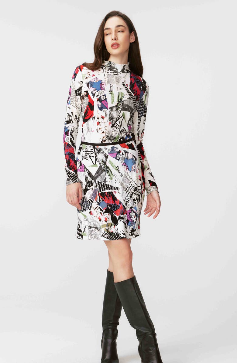 DVF Mae Pop Art Newspaper Print Skirt, Alternate, color, 
