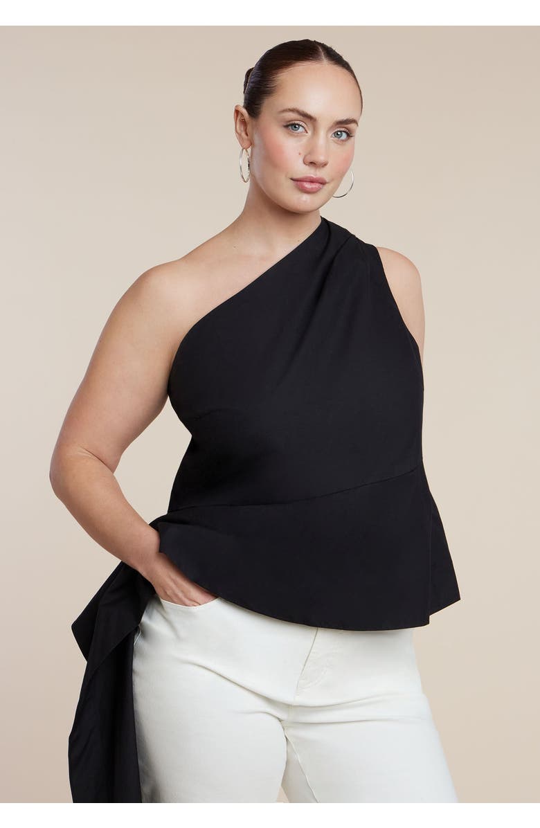 ELOQUII Asymmetrical Top With Flounce, Main, color, Black Onyx