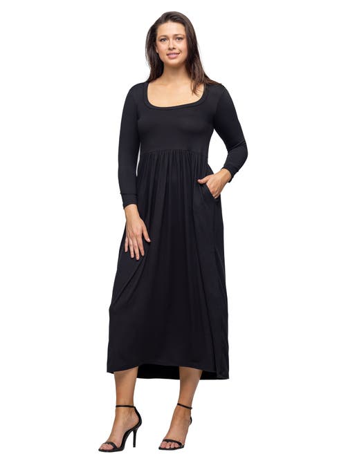 24seven Comfort Apparel Long Sleeve Empire Waist Pocket Maxi Dress In Black