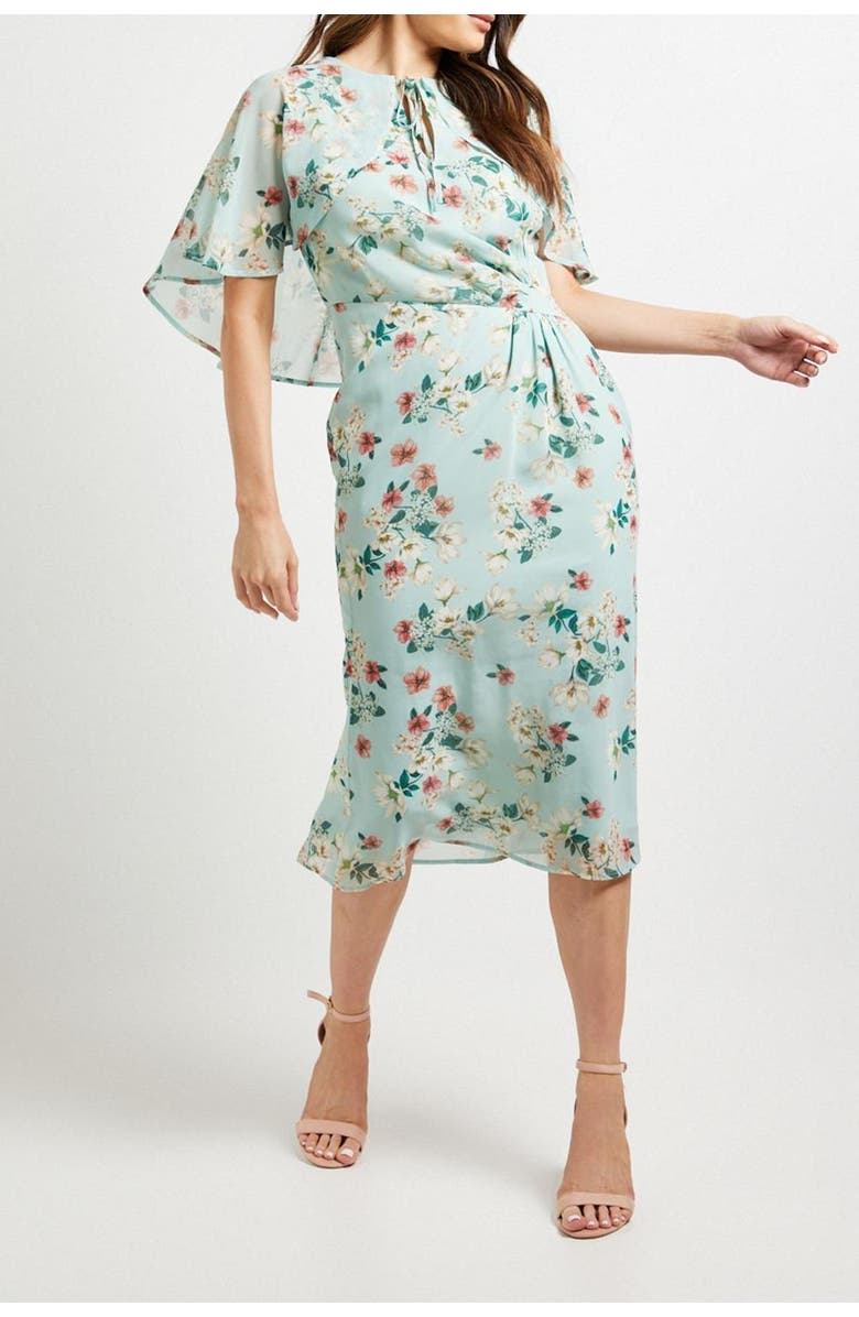 Wallis Cape Sleeve Ruched Midi Dress, Alternate, color, Sage