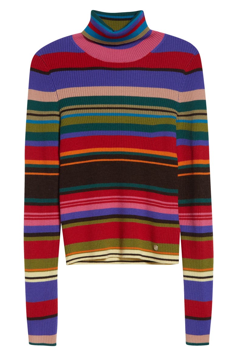 Stripe Rib Wool Turtleneck Sweater, Alternate, color, RED/ PURPLE