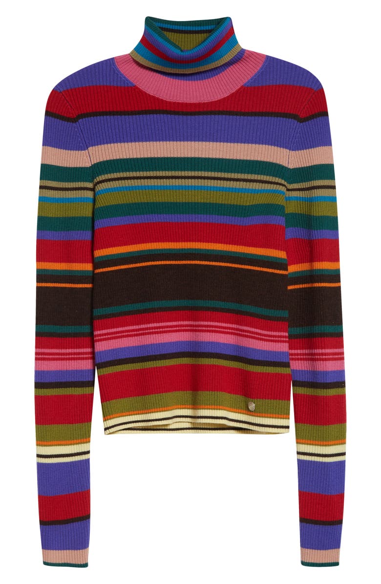 Acne Studios Stripe Rib Wool Turtleneck Sweater, Main, color, Red/ Purple