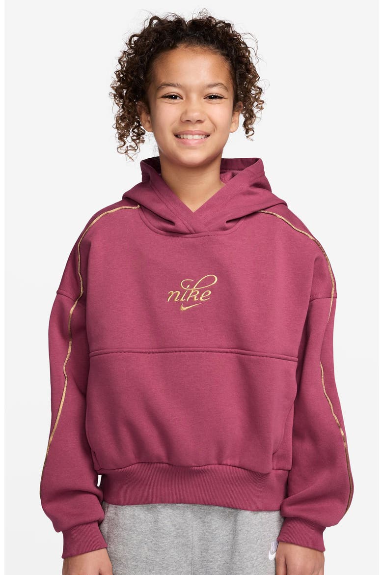 Kids' Relaxed Fit Cotton Blend Fleece Hoodie, Main, color, SWEET BEET/ METALLIC GOLD