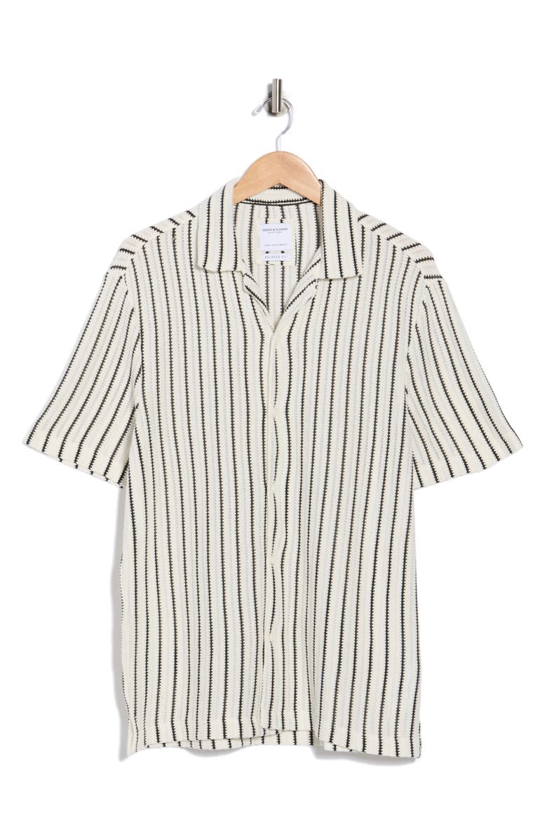 DENIM AND FLOWER White with Black Stripes Camp Shirt, Alternate, color, White