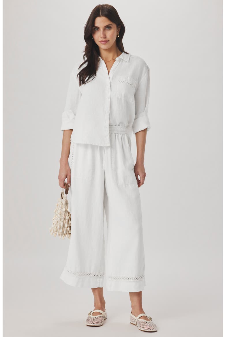 Stella Linen Button Down Shirt, Alternate, color, WHITE