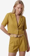 Koton Linen Blend Short Sleeve Notched Collar Cropped Blazer