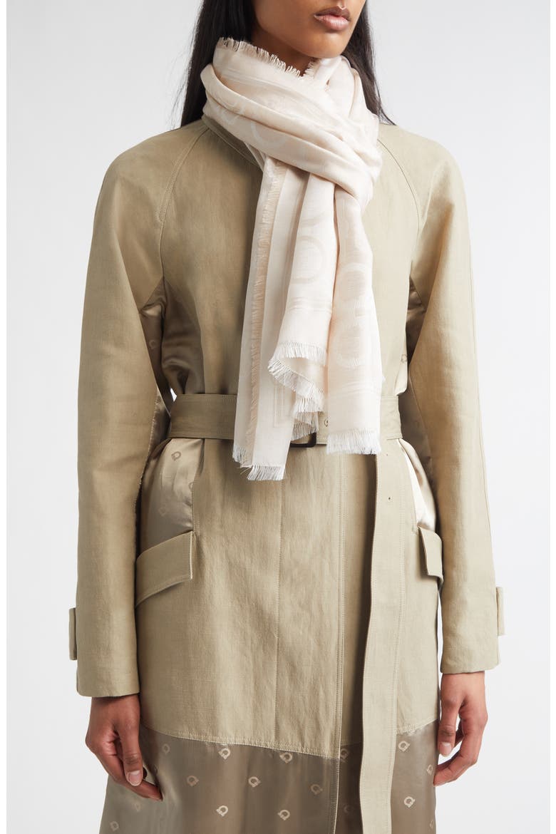 Gancini Silk & Cashmere Fringe Scarf, Alternate, color, NATURALE