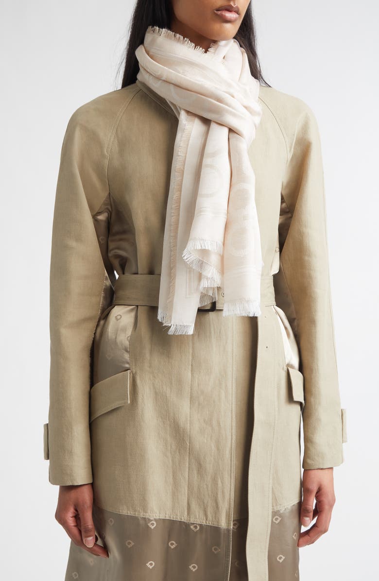 FERRAGAMO Gancini Silk & Cashmere Fringe Scarf, Alternate, color, Naturale