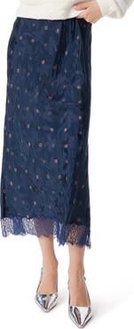 Sam Edelman Gracie Lace Trim Satin Midi Skirt | Nordstrom