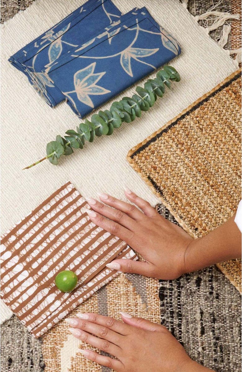 Studio Variously Oak Brown Stripes Wax Block Print Cotton Table Napkin - Set of 4, Alternate, color, Brown