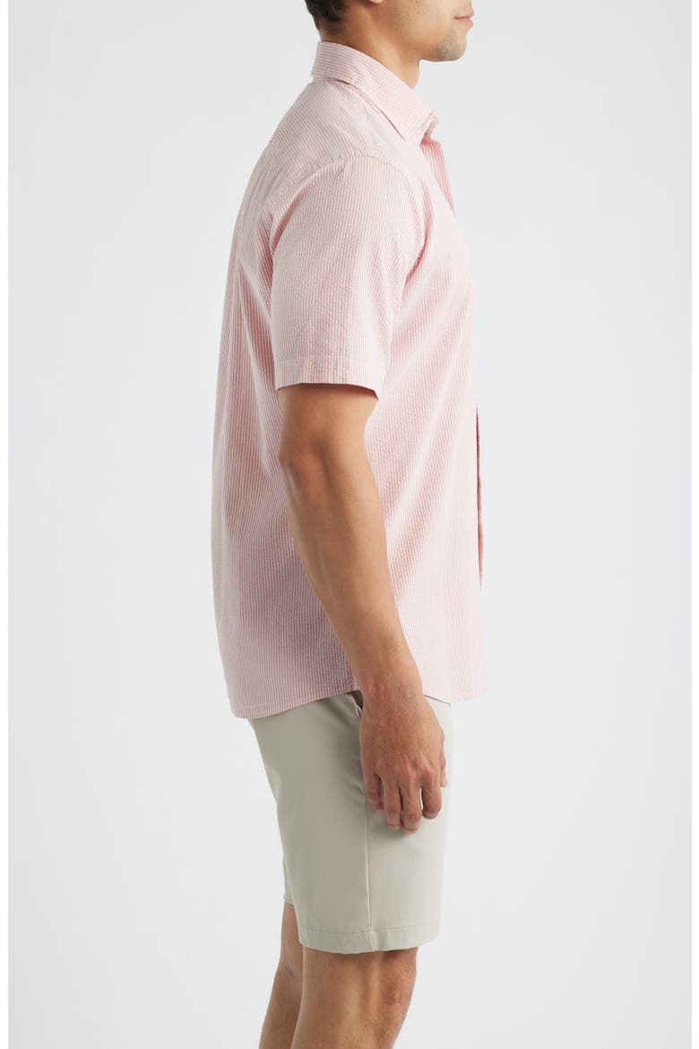 Coast Stripe Short Sleeve Cotton & Lyocell Seersucker Button-Up Shirt, Alternate, color, VENETIAN PINK