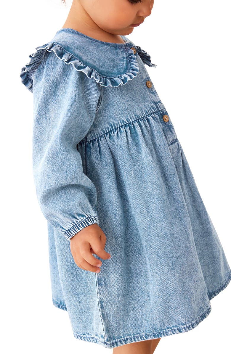 NEXT Kids' Ruffle Collar Cotton Denim Dress, Alternate, color, 