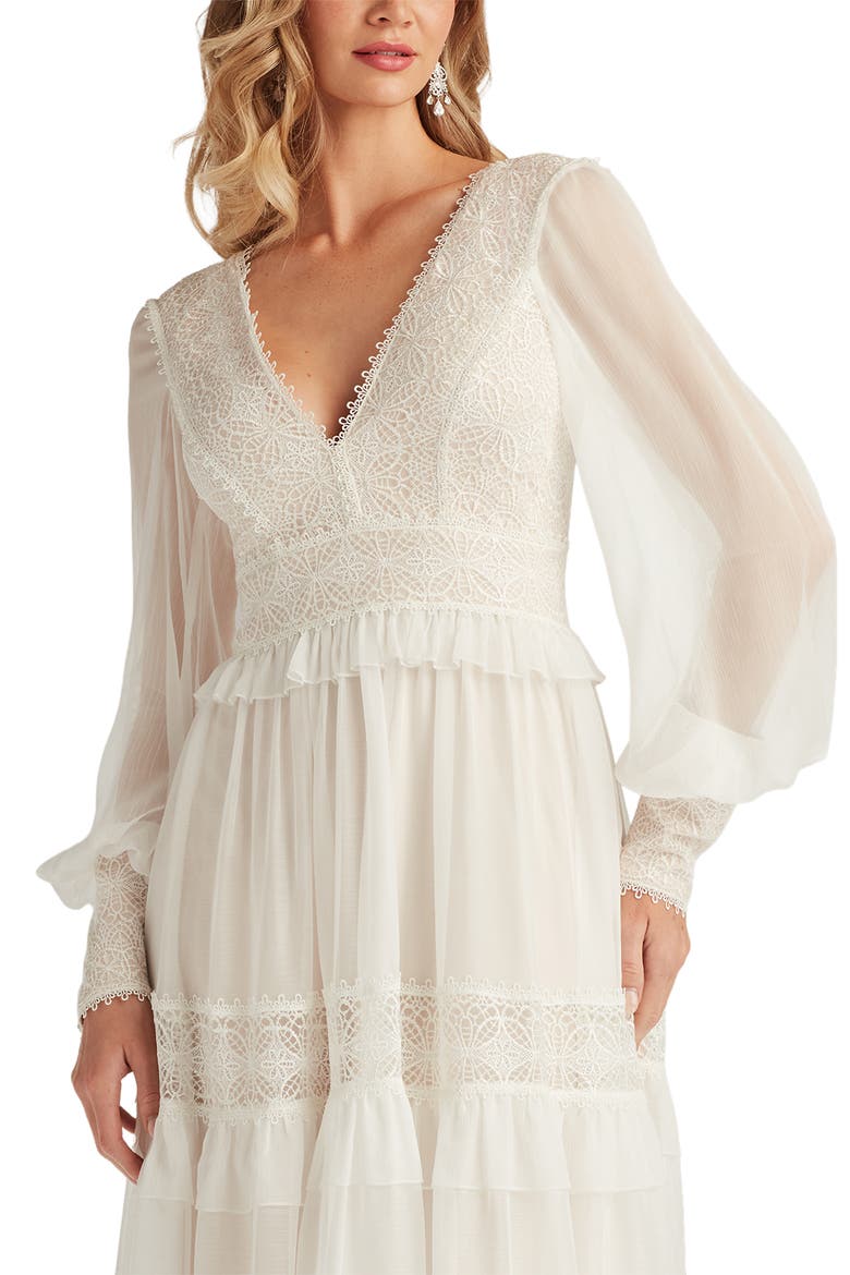Lace Detail Long Sleeve Cocktail Midi Dress, Alternate, color, IVORY/ PETAL