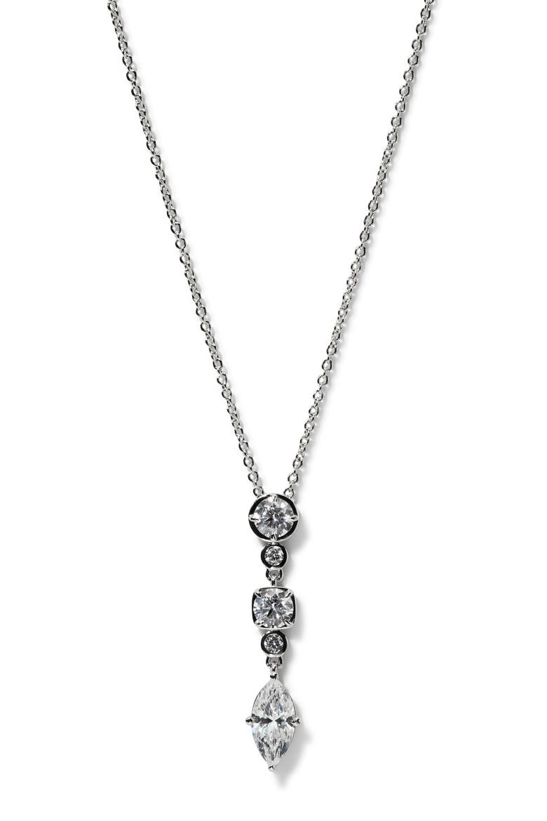 Delancey Short Cubic Zirconia Y-Necklace, Main, color, RHODIUM