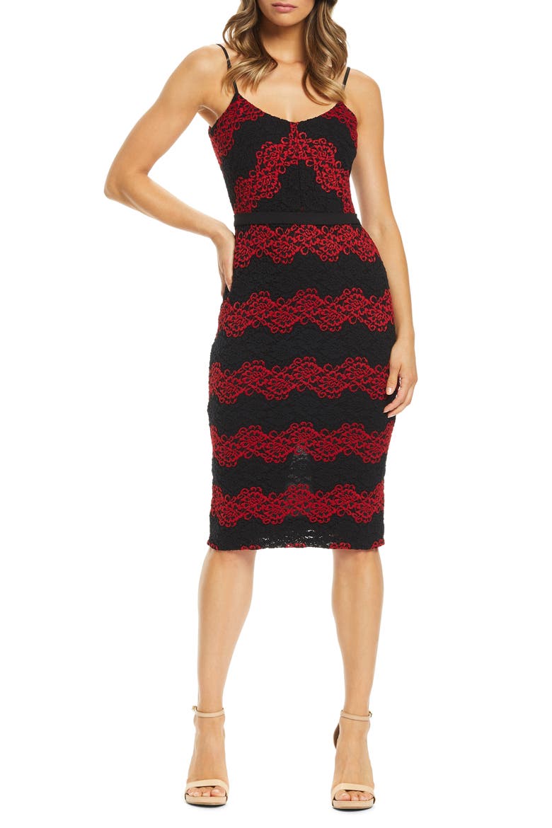 Whitney Lace Body-Con Dress, Main, color, GARNET/ BLACK