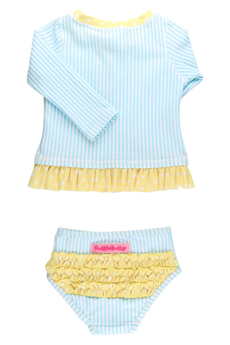 Kids' Blue Breeze Seersucker Long Sleeve Two-Piece Rashguard Swimsuit, Alternate, color, BLUE