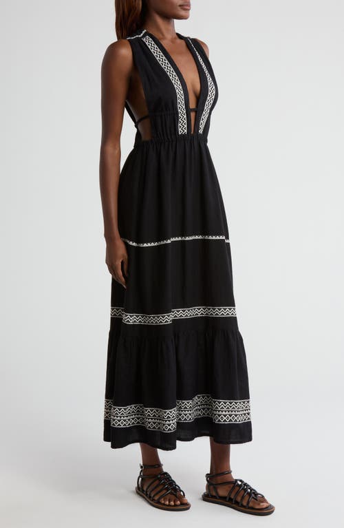 Lemlem Lelisa Plunge Cotton Blend Maxi Dress In Lulit Black