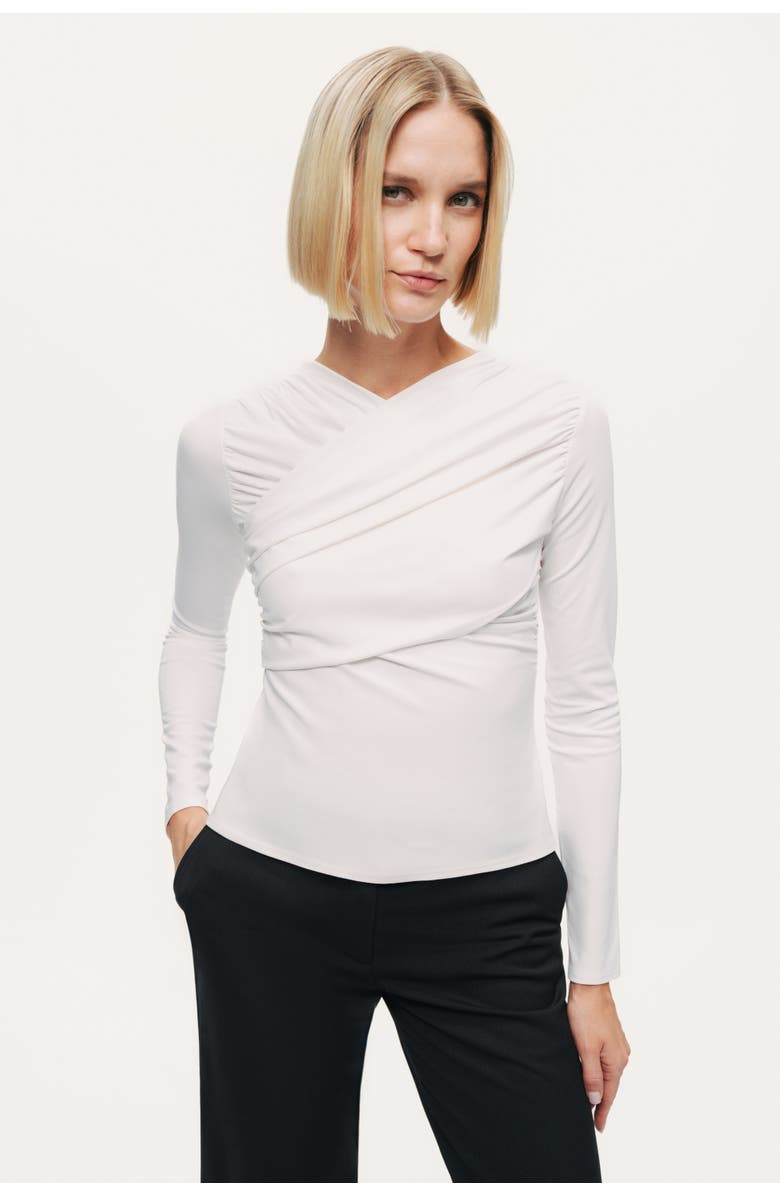 Nocturne Draped Detail Long Sleeve Top, Main, color, Ivory