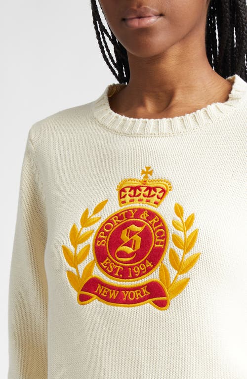 Sporty And Rich Sporty & Rich Ny Crest Embroidered Cotton Sweater In Cream