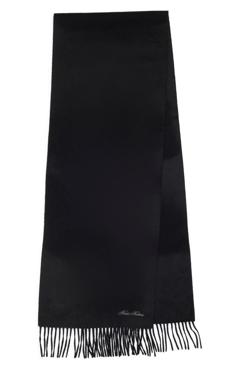 Brooks Brothers Wool & Cashmere Fringed Scarf, Alternate, color, Black