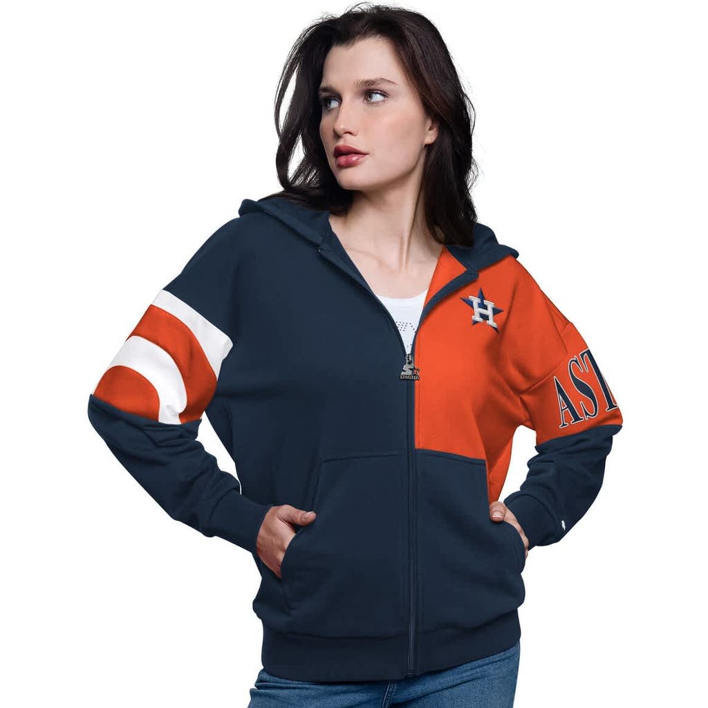 Starter Navy/orange Houston Astros Curve Ball Full Zip Hoodie Sweatshirt In Blue