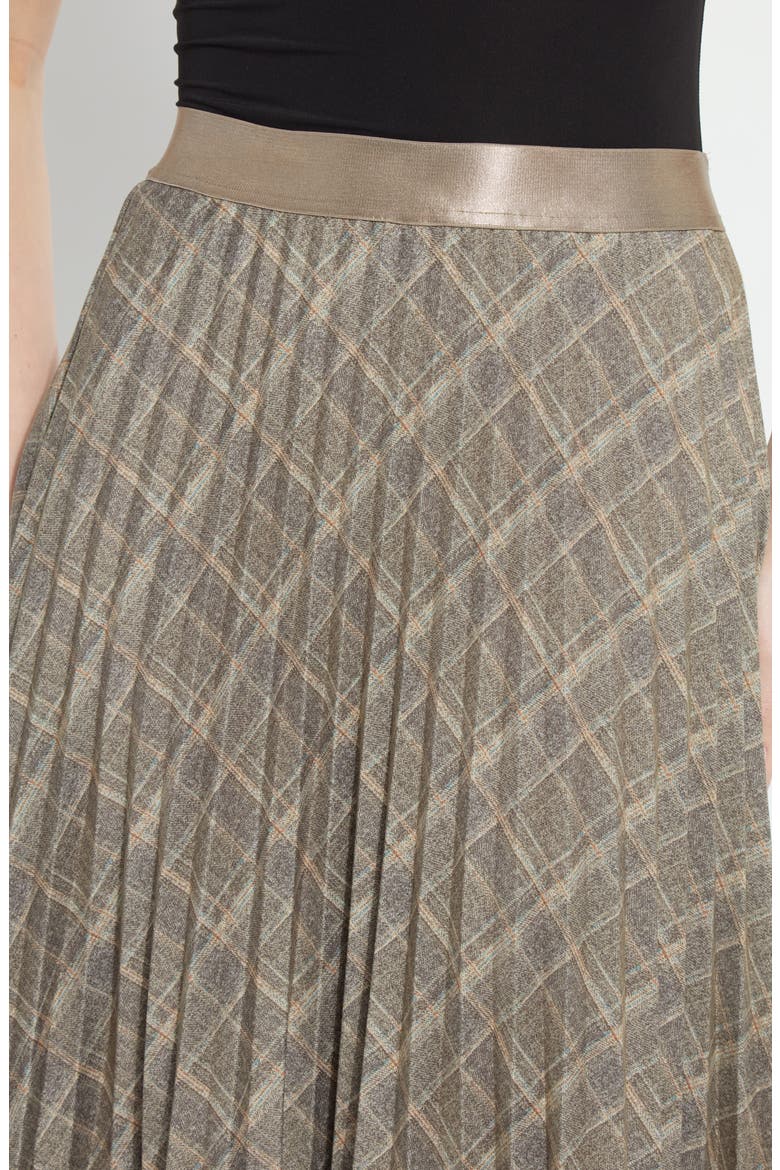 Sabrina Pleated Ponte Midi Skirt, Alternate, color, SMOKED GREEN PLAID