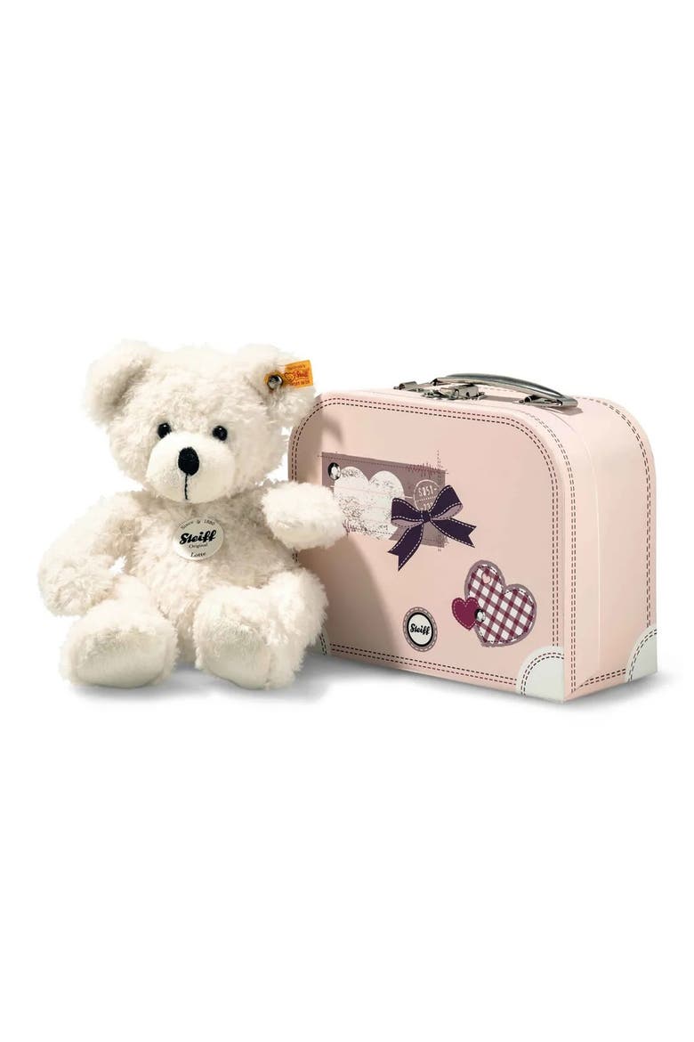 Lotte Teddy Bear Stuffed Animal & Suitcase, Main, color, WHITE