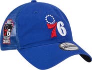 New Era Men's New Era Royal Philadelphia 76ers Distinct Side Patch Trucker 9TWENTY Adjustable Hat