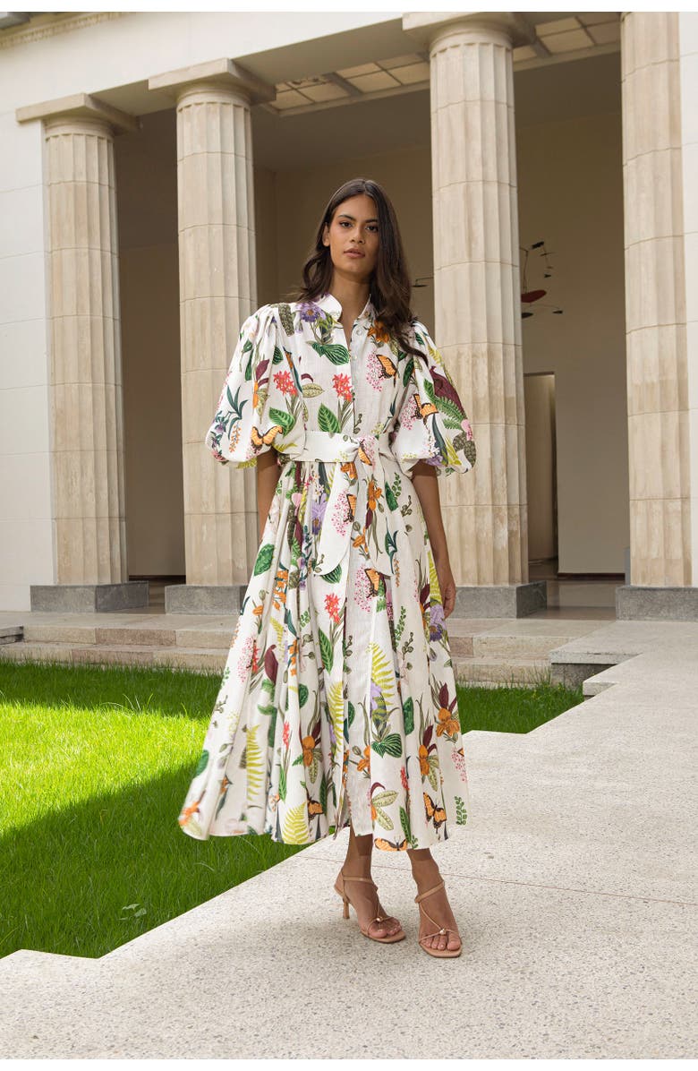 NO PISE LA GRAMA Bromelia Dress, Alternate, color, Jardin Print Off White