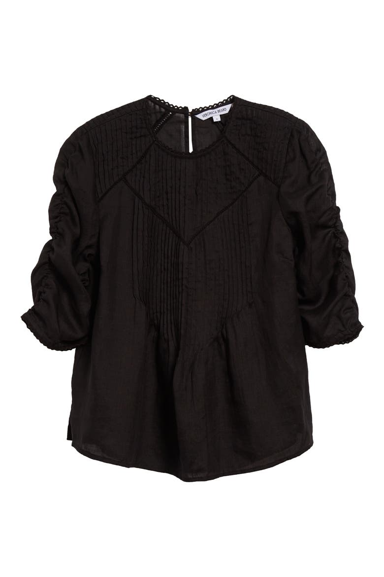 Bryce Pintuck Ruched Sleeve Top, Alternate, color, BLACK