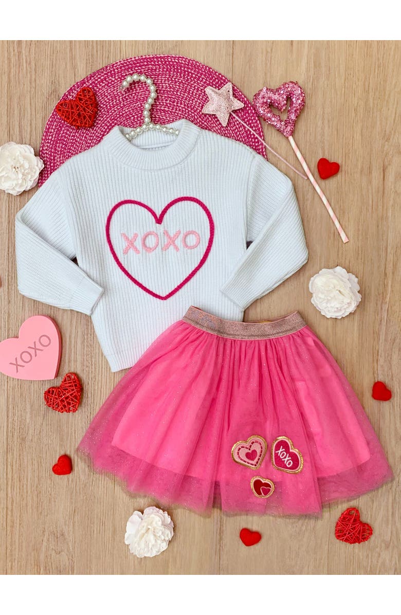 Mia Belle Girls Embroidered Sweater and Heart Patch Tutu Skirt Set, Alternate, color, Pink