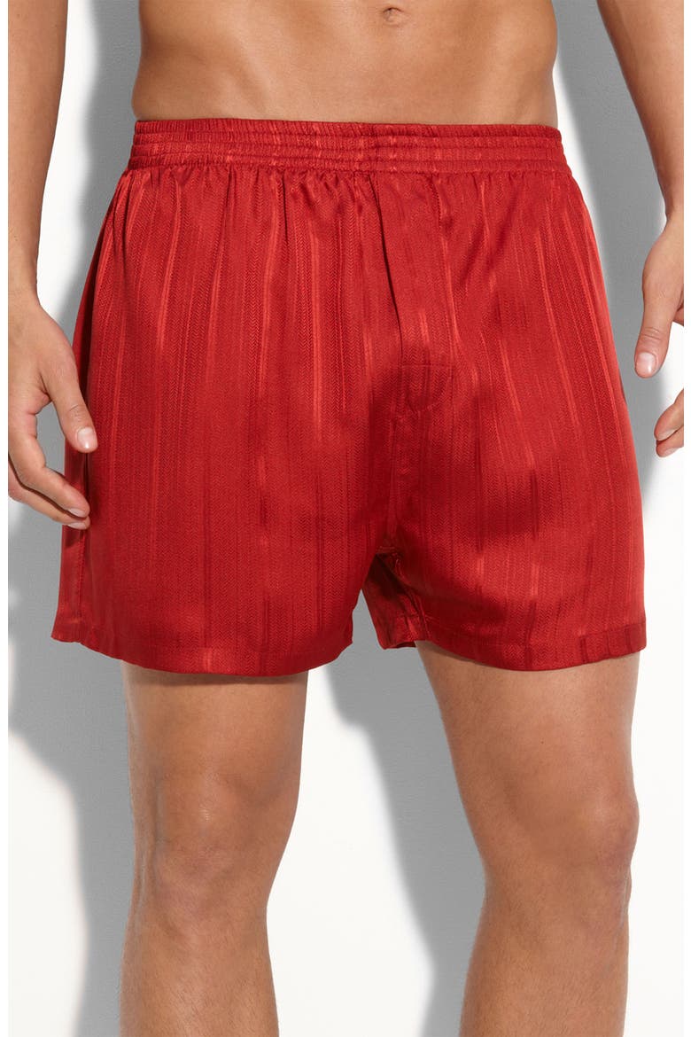 Herringbone Stripe Silk Boxer Shorts, Main, color, MAHOGANY
