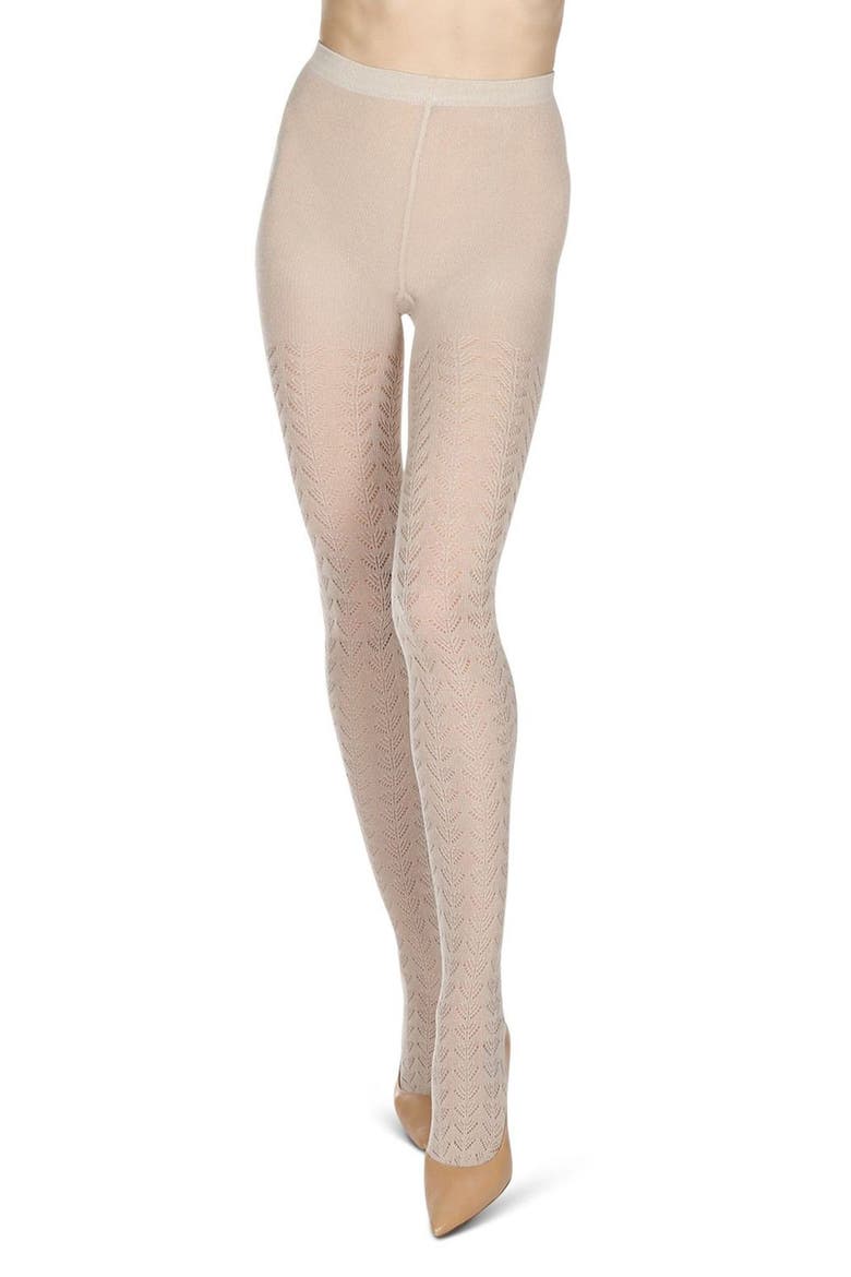 Pelerine Pointelle Sweater Tights, Alternate, color, LATTE