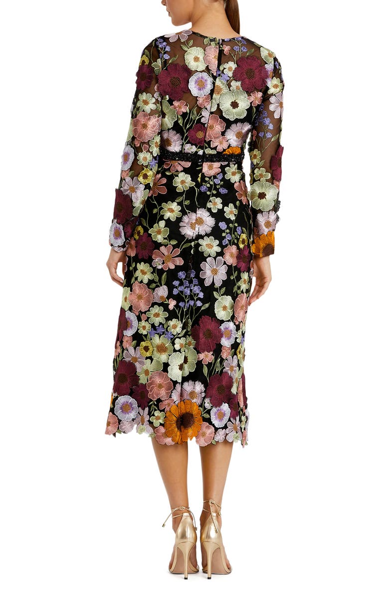 Mac Duggal Hand Stitched Floral Embellished High Neck A-Line Dress, Alternate, color, Black Multi