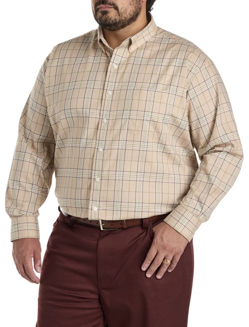 Oak Hill By Dxl Big & Tall Large Plaid Sport Shirt In Tan