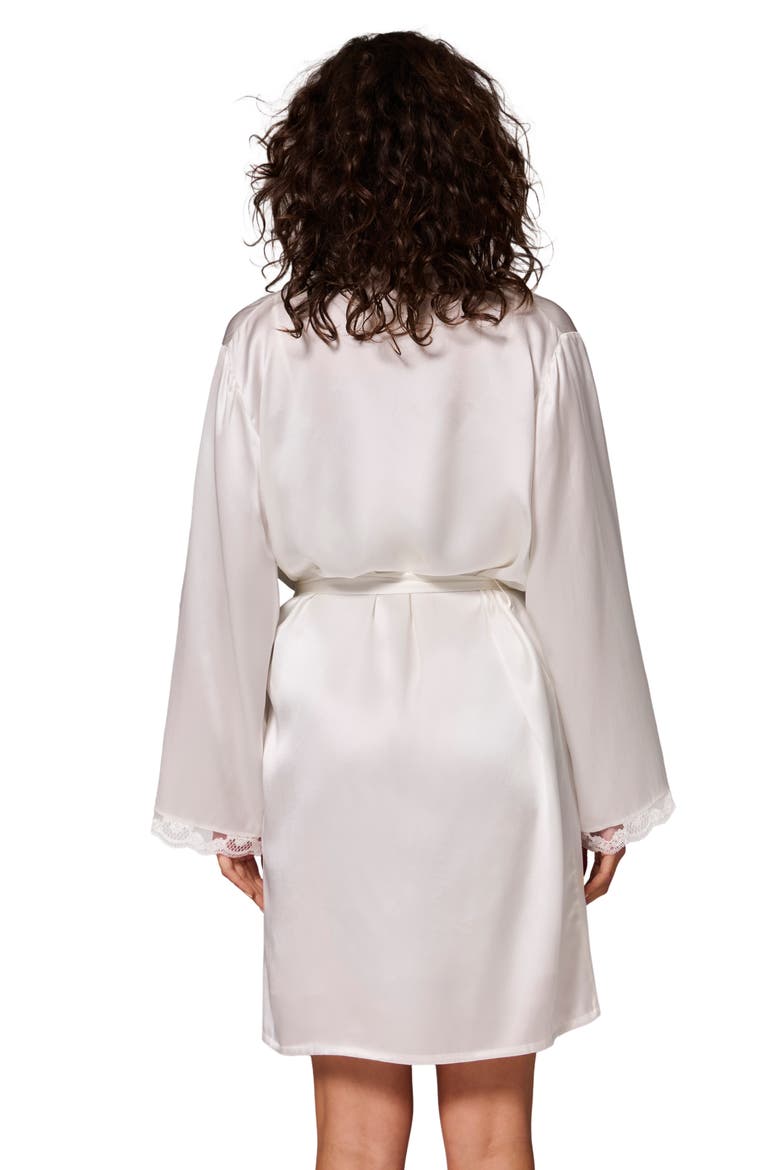 Love Me Lace Trim Silk Blend Robe, Alternate, color, IVORY