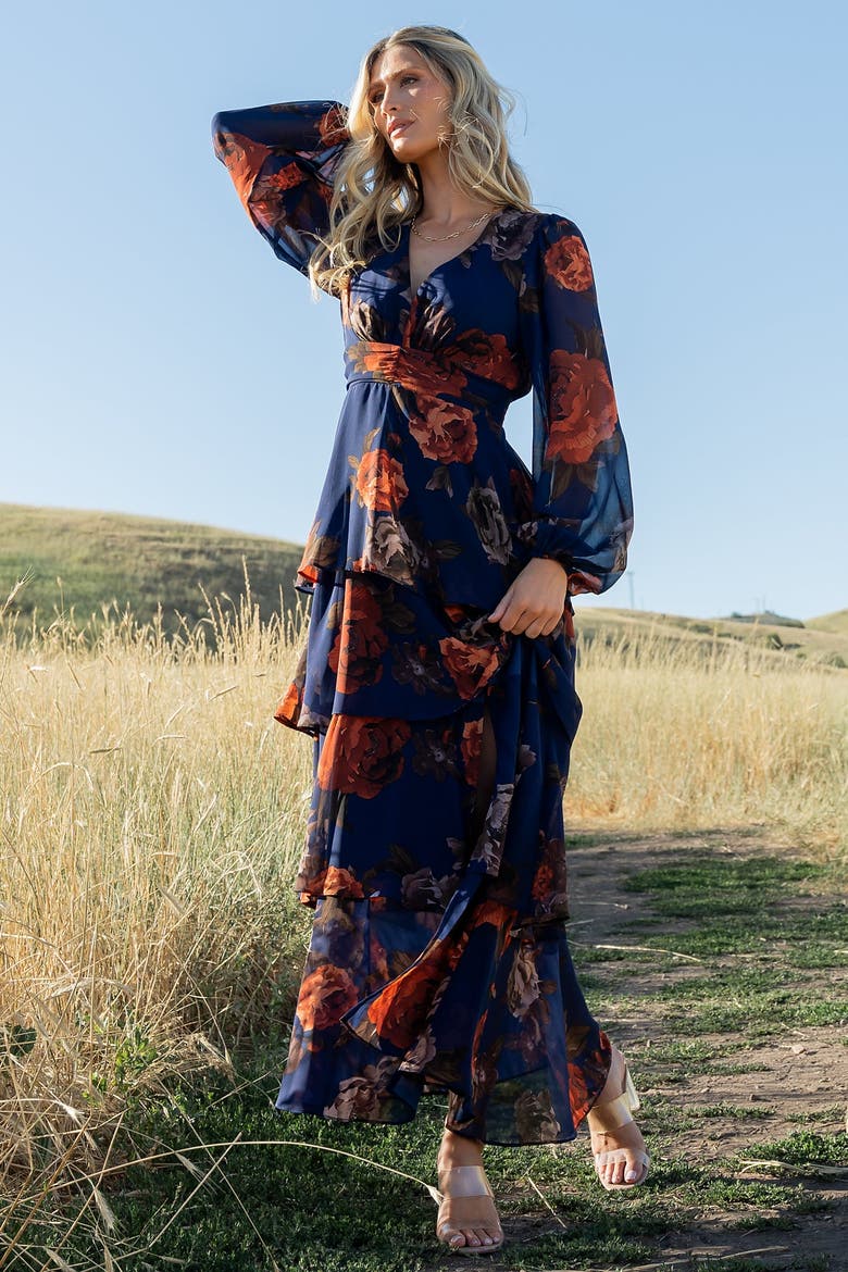Mariella Tiered Maxi Dress, Alternate, color, Navy + Rust