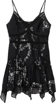 AllSaints Zia Lace Inset Handkerchief Hem Minidress