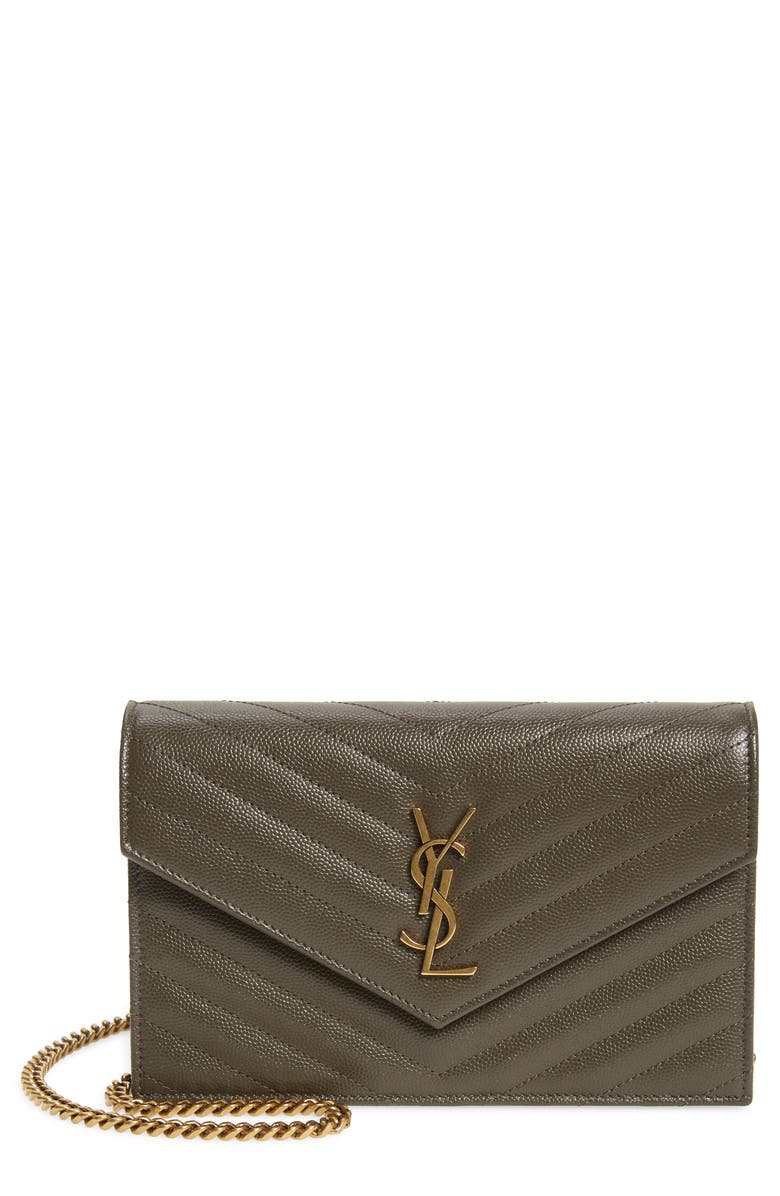 Saint Laurent Monogram Quilted Leather Wallet on a Chain, Main, color,